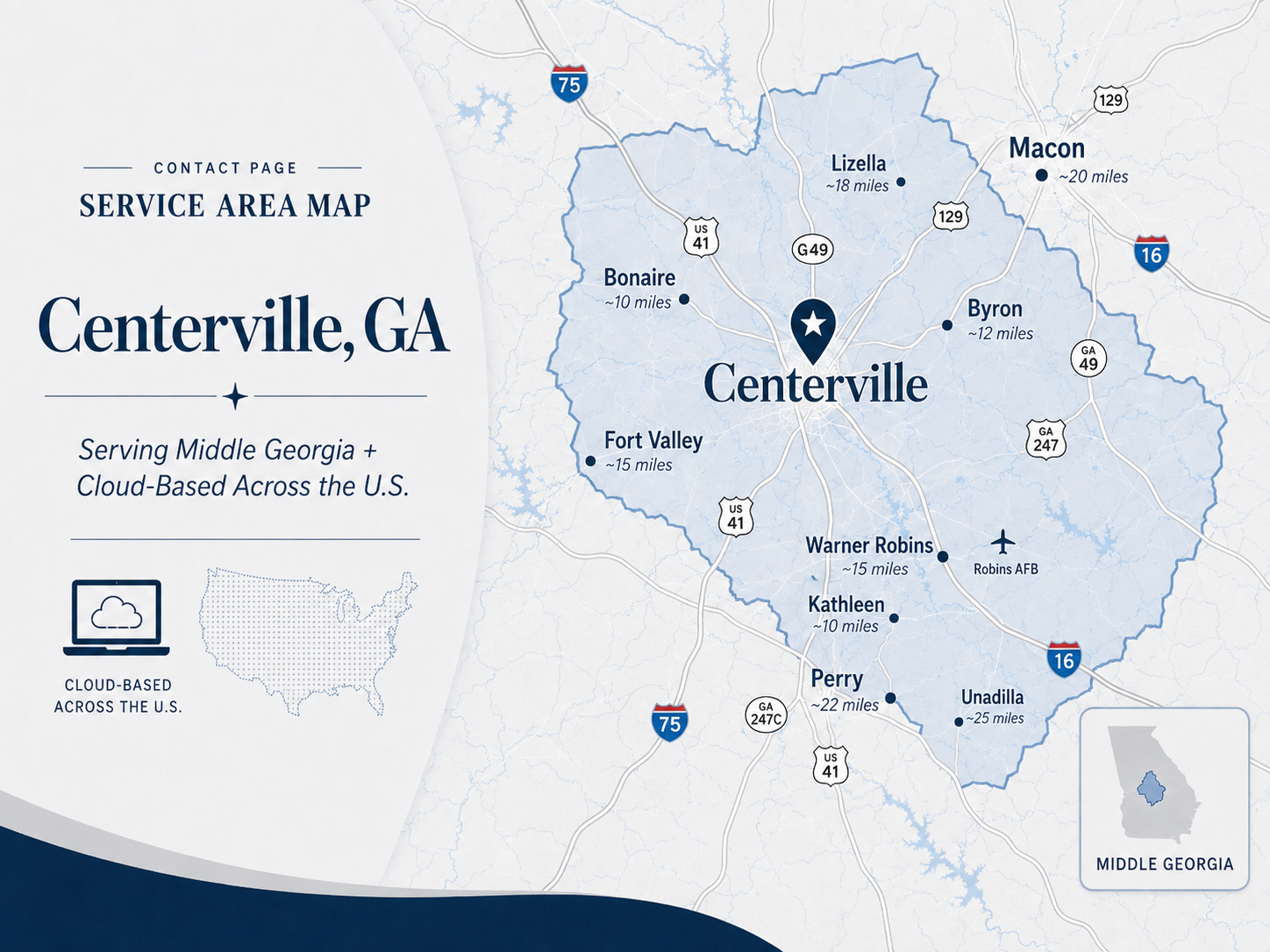 Approved Centerville and Middle Georgia service area map
