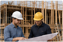 Construction professionals reviewing plans at a jobsite