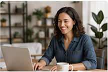 Owner of a small and growing business working at a laptop