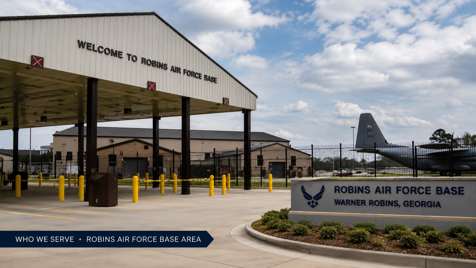 Robins Air Force Base entrance in Warner Robins, Georgia